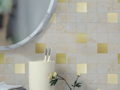 Peel And Stick Mixed Metal Piecing Together Squares Wall Tile
